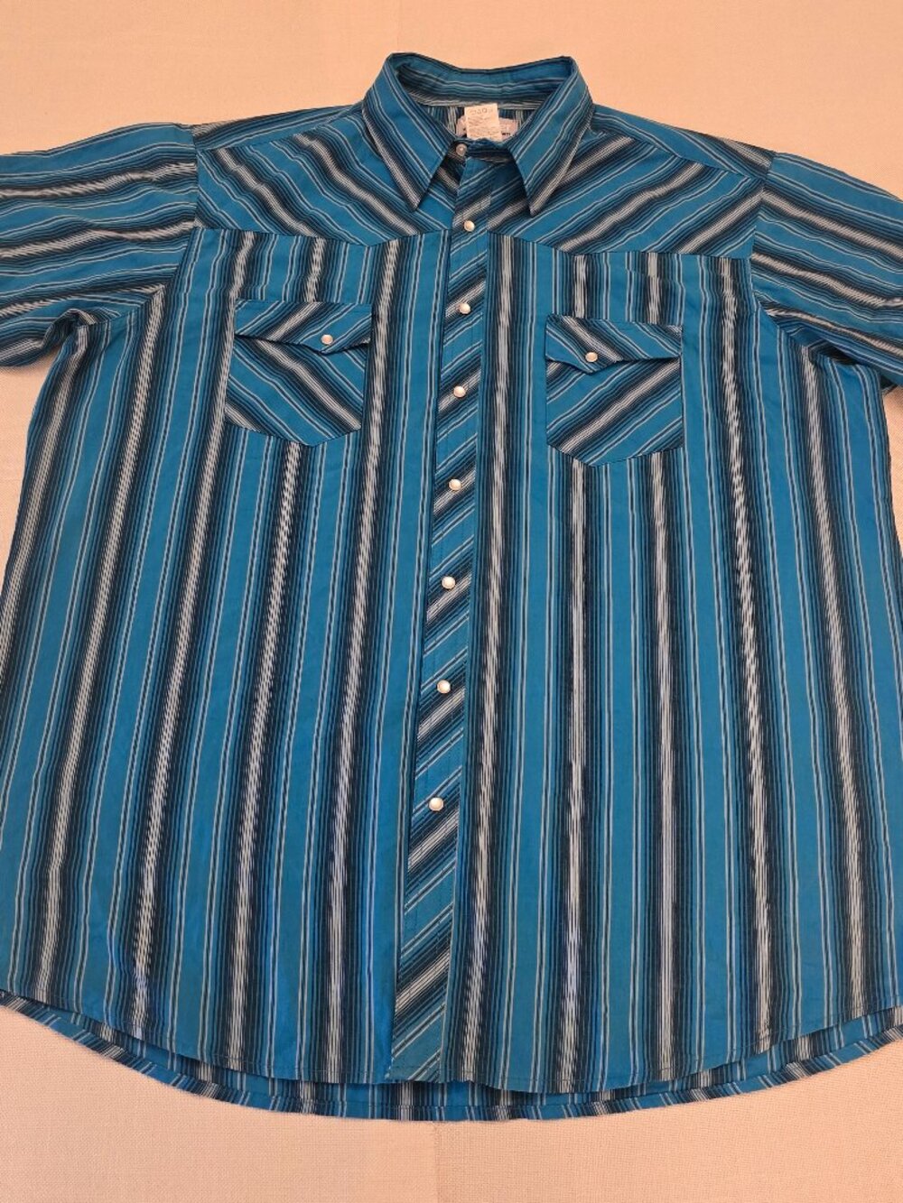Wrangler Wrancher blue multi stripe pearl snap short sleeve shirt